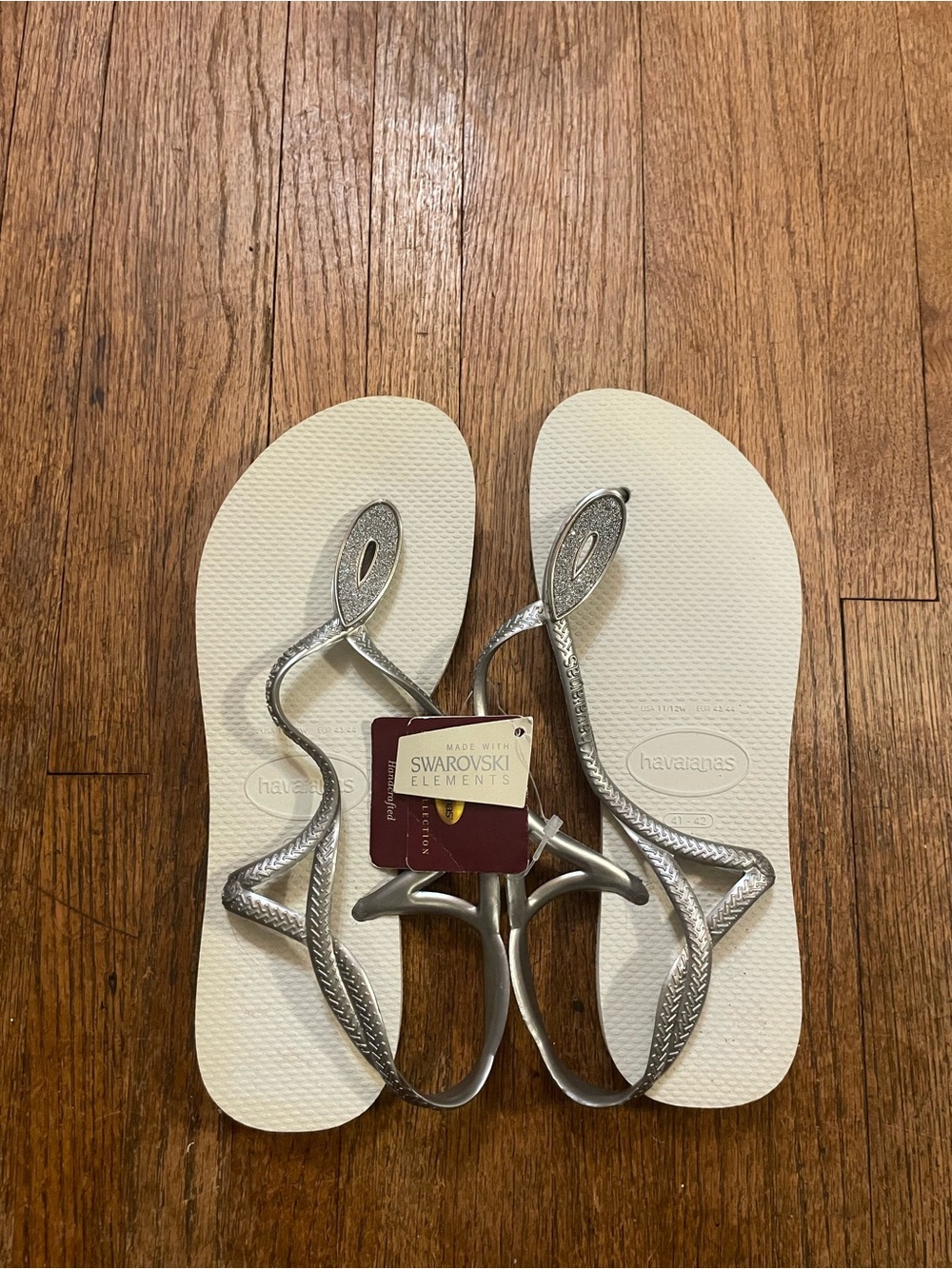 Havaianas Women’s White Sandals with Silver Metallic Braided Straps